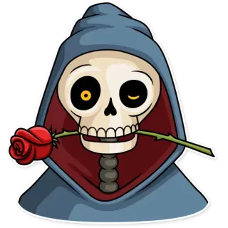 👤 esqueleto, parca, rosa, muerte, dibujos animados, tenebroso, halloween telegram sticker