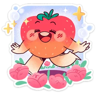 🍓 morango, fruta, fofo, desenho animado, kawaii, personagem, floral, planta telegram sticker