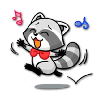 🎶 raton laveur, dessin animé, musique, nœud papillon, mignon, danse whatsapp sticker