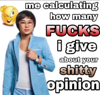⌚ me calculating how many FUCKS i give about your shitty opinion Meme, Offensiv, Meinung, Lustig, Humor, Sarkasmus whatsapp sticker
