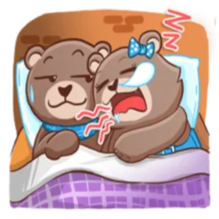 😴 熊, 睡觉, 卡通, 可爱, 床, 情侣, 动物 telegram sticker