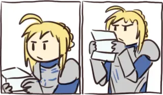 🤨 Saber Fate/stay night Anime, Personaggio, Armatura, Lettera, Serio, Lettura telegram sticker