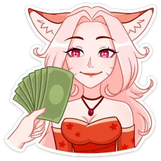 🙂 anime, money, cat girl, cash, wealth, cartoon whatsapp sticker