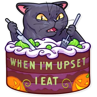 😡 WHEN I'M UPSET I EAT kucing, makanan, marah, Halloween, kue telegram sticker