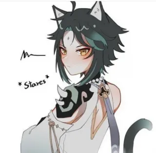 🪀 Xiao Genshin Impact *Stares* Anime, Gato, Fanart, Videojuego, Orejas telegram sticker