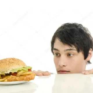 😰 food, burger, man, hungry, temptation, sandwich, fries telegram sticker