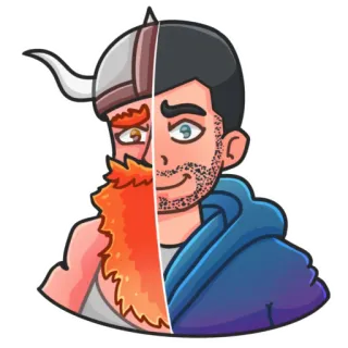 🤪 Viking, Desenho animado, Homem, Avatar, Rosto dividido, Personagem, Desenho telegram sticker