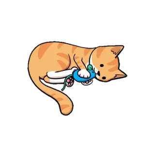 😊 gatto, gattino, arancione, a righe, topo, giocattolo, giocoso, animale, animale domestico telegram sticker