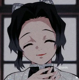 🙏 @aniki Anime, garota, sorrindo, fofa, personagem, retrato, Shinobu Kocho telegram sticker