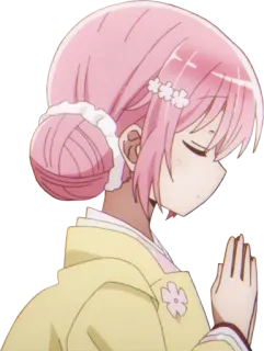 🙏 Anime, Personaggio, Ragazza, capelli rosa, pregare, abbigliamento giapponese telegram sticker