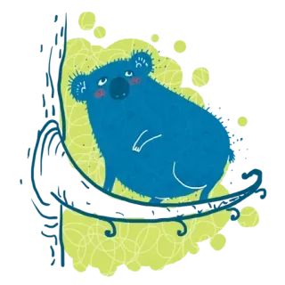 😙 koala, blue, animal, cartoon, cute, foliage telegram sticker