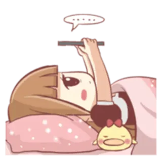 😞 .... schläfrig, Mädchen, Bett, süß, Cartoon, Anime, Handy telegram sticker