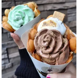 😀 ice cream, dessert, food, bubble waffle, sweet, waffle, cone, rose telegram sticker