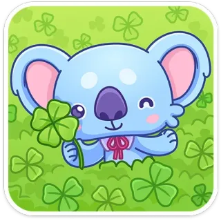 🍀 koala, quadrifoglio, fortunato, carino, cartone animato, animale, blu, verde telegram sticker