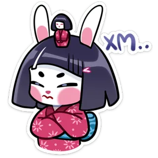 🤔 xm.. adesivo, coniglio, bambola, kawaii, carino, stile giapponese, kimono whatsapp sticker