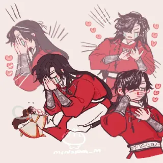 🥺 Anime, Huilend, Harten, Rode kleding, Emotioneel telegram sticker