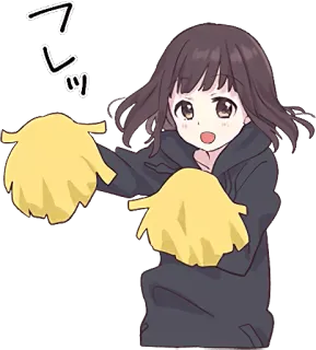 🙌 フレッ cheerleader, anime, girl, cheering, pom-poms telegram sticker