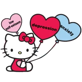 🥰 Hello Kitty low self-esteem
depression
anxiety Hello Kitty, Мультфильм, Депрессия, Тревога, Самооценка, Сердце, Воздушные шары telegram sticker