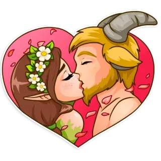 ❤️ bacio, amore, fantasy, elfo, capra, cuore, coppia, fauno telegram sticker