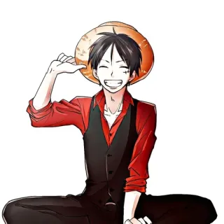 ❗️ Monkey D. Luffy One Piece Anime, Cartoon, Monkey D. Luffy, One Piece, Strohoed, Piraat, Glimlach telegram sticker
