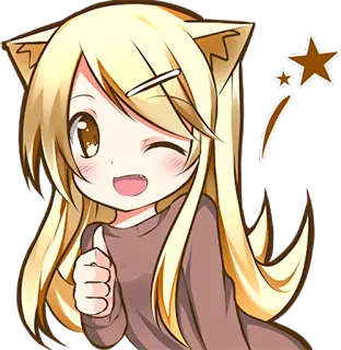 😉 动漫女孩, 猫耳, 可爱, 卡哇伊, 眨眼, 星星, 赞 whatsapp sticker
