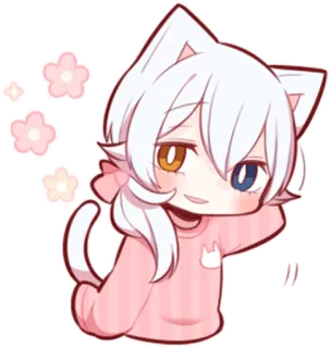 😃 Аниме, Девушка-кошка, Каваи, Чиби, Милый, Розовый, Кошачьи ушки telegram sticker