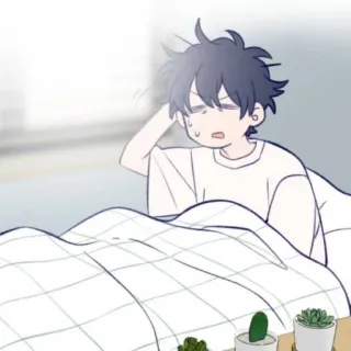 🌨 Anime, Cartoon, Morgen, Aufwachen, Schläfrig, Bett whatsapp sticker