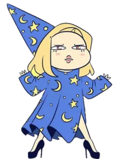 🧙‍♀ wizard, cartoon, moon, stars, magic, funny, character, cute telegram sticker