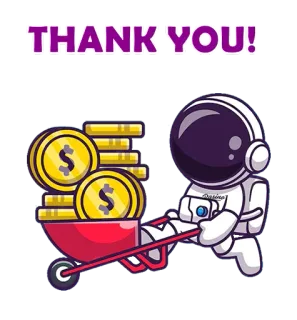 😘 THANK YOU! grazie, monete, astronauta, carriola rossa, apprezzamento, gratitudine telegram sticker