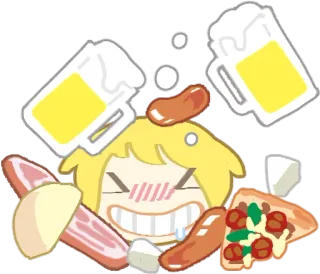 🤤 啤酒, 披萨, 食物, 卡通, 醉, 香肠, 肉 telegram sticker