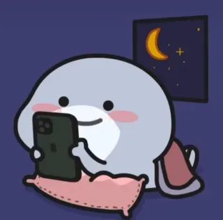 🙂 desenho animado, foca, telefone, noite, janela, lua, fofo telegram sticker