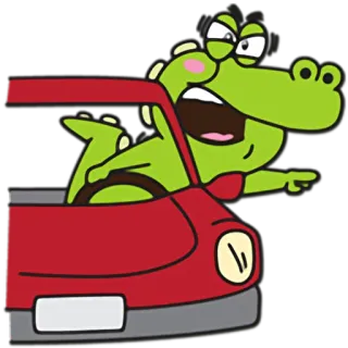 😠 crocodile, cartoon, driving, car, angry, expression, green, transportation telegram sticker