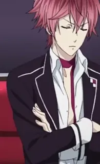 😑 anime, male, pink hair, suit, manga, character telegram sticker