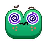 😵‍💫 żaba, oszołomiony, spiralne oczy, kreskówka, zielony telegram sticker