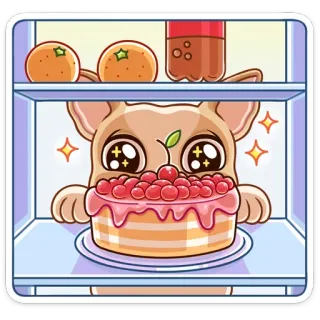 🎂 собака, торт, холодильник, апельсины, еда, десерт, мультфильм telegram sticker