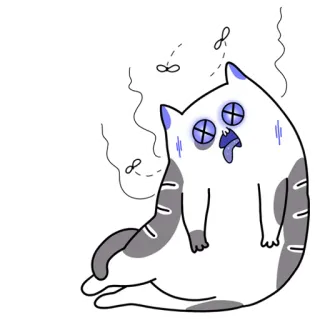 😵 Katze, tot, erschöpft, müde, Cartoon, Sticker, lustig, Tier telegram sticker