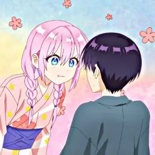 📎 Anime, Cartoon, Kawaii, Süß, Paar, Pinke Haare, Romantik telegram sticker