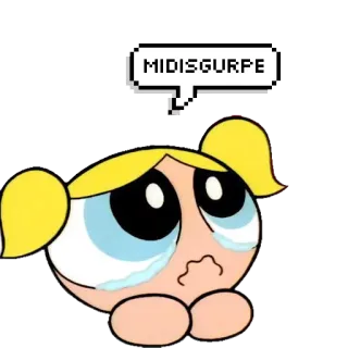 😭 Bubbles The Powerpuff Girls MIDISGURPE kreskówka, Bójka, Atomówki, smutny, płacz, tekst, mem telegram sticker