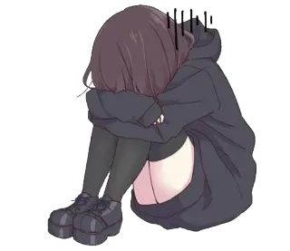 😒 fille anime, triste, sweat à capuche, dessin animé telegram sticker
