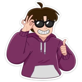 😎 การ์ตูน, สติกเกอร์, ตัวละคร, แว่นกันแดด, ยกนิ้วโป้ง, เสื้อฮู้ด telegram sticker