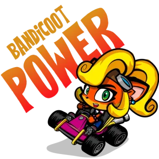 🤟 Coco Bandicoot Crash Team Racing Blazin' POWER Crash Bandicoot, Coco, course, kart, jeu vidéo, personnage whatsapp sticker