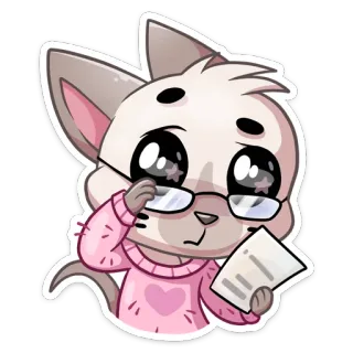 🤓 gato, lendo, óculos, fofo, kawaii, animal whatsapp sticker