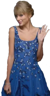 👋 Taylor Swift Taylor Swift, célébrité, chanteuse, pop star, femme, robe bleue, saluant telegram sticker