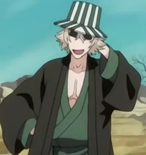 🥲 Kisuke Urahara Bleach Anime, Manga, Kisuke Urahara, Bleach, Charakter, lächelnd, Hut telegram sticker