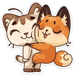 😛 gato, zorro, abrazo, lindo, animales, dibujos animados, amistad telegram sticker