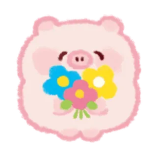 😋 돼지, 꽃, 귀여운, 동물, 분홍색, 꽃다발 telegram sticker