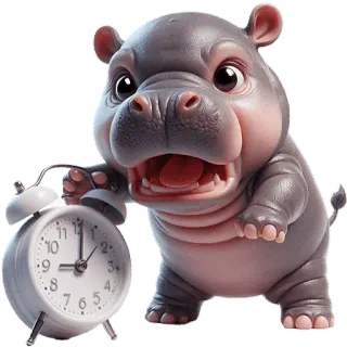 ⏰ hippo, alarm clock, animal, cartoon, cute, mammal telegram sticker