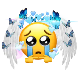 🥺 emoji, chorando, triste, borboleta, asas, corações telegram sticker