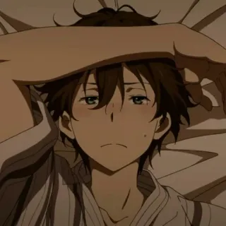 🎐 anime, cartoon, boy, sleepy, sad telegram sticker