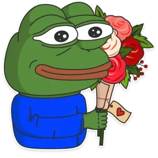 🐸 Pepe the Frog 悲伤蛙佩佩, 表情包, 青蛙, 花, 花束, 心, 贴纸 telegram sticker